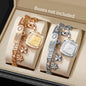 1/2PCS Women Fashion Luxury Bracelet Strap Quartz Wristwatches Set Ladies Square Arabic Numeral Dial Watch（Without Box）