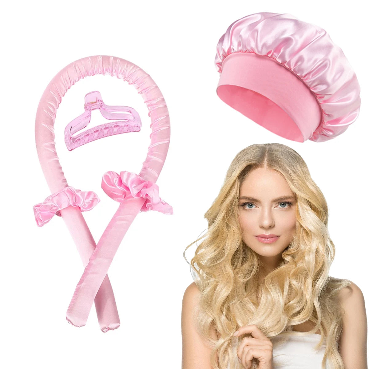 Heatless Curling Rod Headband Satin Bonnet Set No Heat Hair Curler Hair Rollers Soft Curlers Lazy Curls Sleeping Hat Night Cap