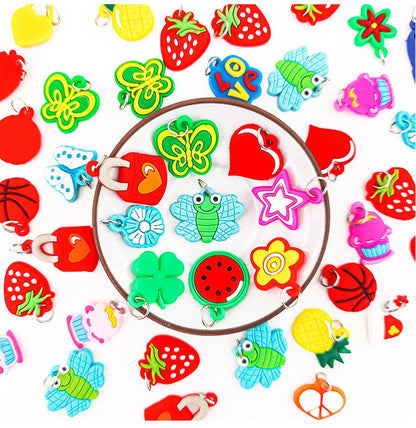48pcs Pendants DIY Colorful Loom Rubber Band Bracelet Jewelry Making Beads Toy  Colorful Animal Flower Beads Random Style 2023