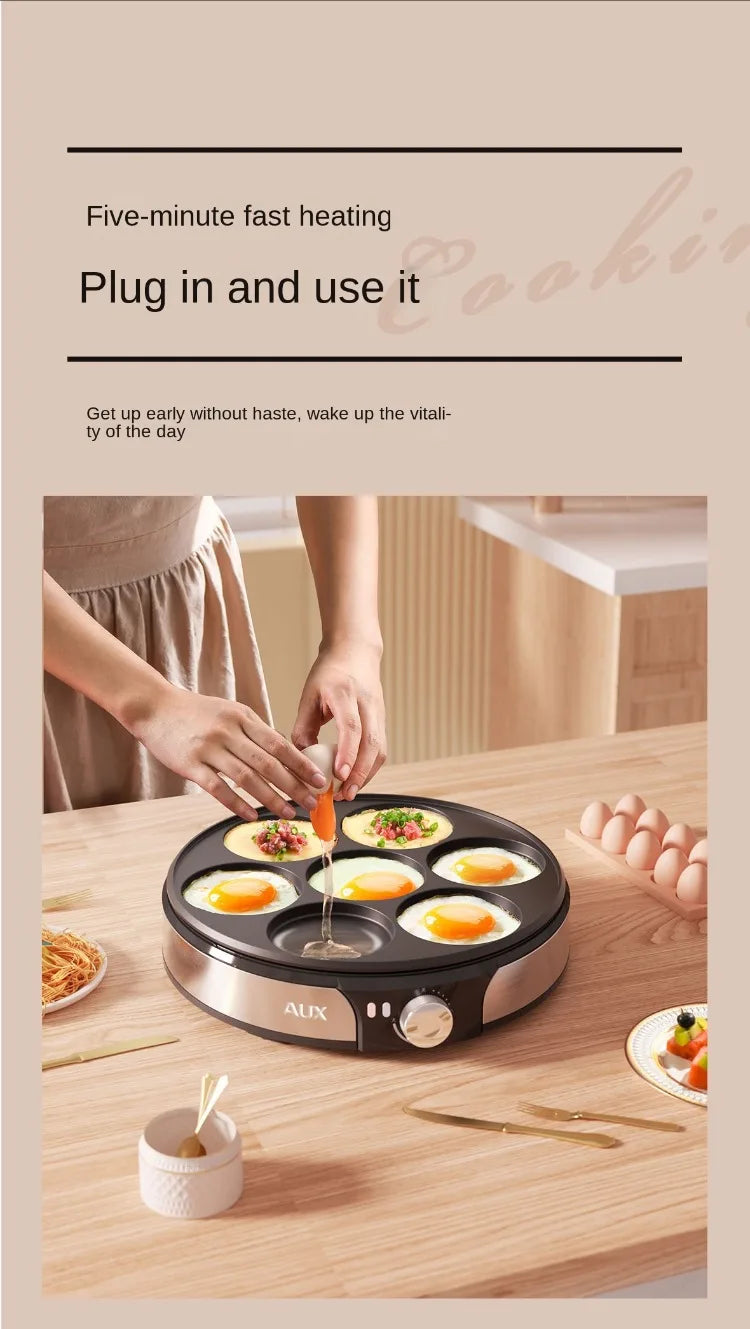 220V Professional Crepe Maker with 7 Holes Egg Burgers Crepes and Omelettes Baking Pan Perfect for Breakfast