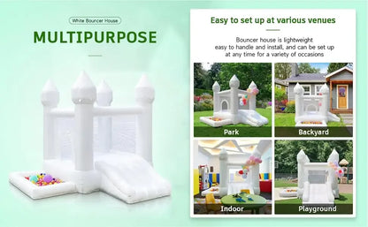 Inflatable Bounce House White Jumping Castle With Ball Pool Slide Children Birthday Party Decoration Gift Wedding Bouncy Castle
