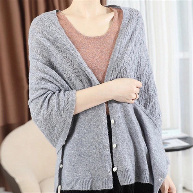 2022 Spring Autumn New Women's Knitted Shawl Cloak Multifunctional Warm Scarf Versatile Scarf Ponchos Capes Cardigan Khaki
