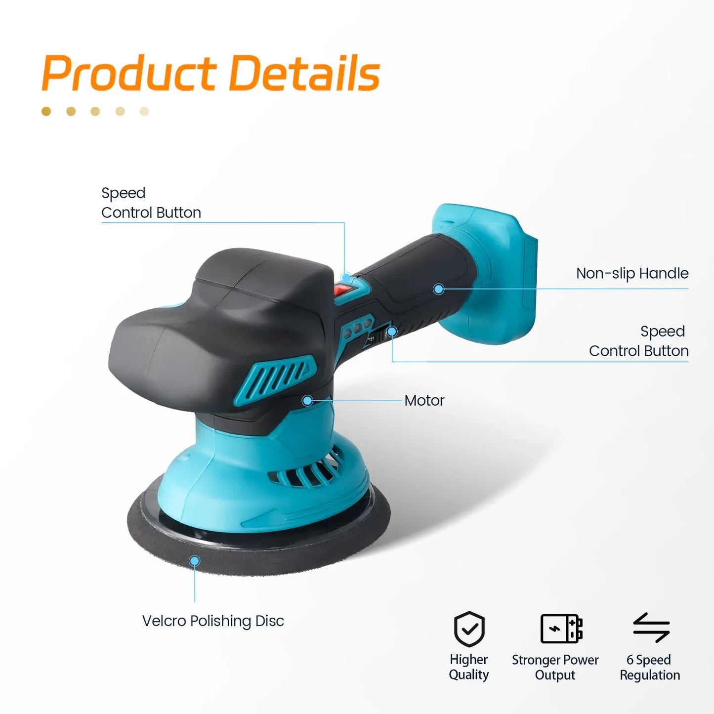 Podofo Cordless Car Buffer Polisher with 2 Pack 21V Batteries 6 Variable Speed 5500RPM Orbital Polisher for Car Boat Polishing