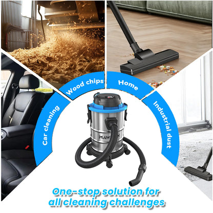 🔧 Heavy Duty Wet Dry Barrel Vacuum Cleaner Stainless Steel Bucket 5400W Powerful Suction Multi Scene Vacuum for Garage Workshop Car Interior Floor Stain & Dry Dust Removal