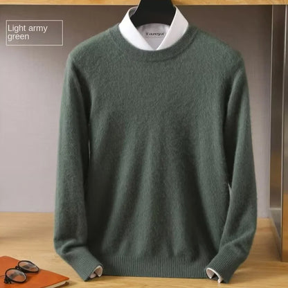 Men's 100% Pure Mink Cashmere Sweater O-Neck Pullovers Knit Large Size Mink Sweater Winter New Long Sleeve High-End Jumpers Tops