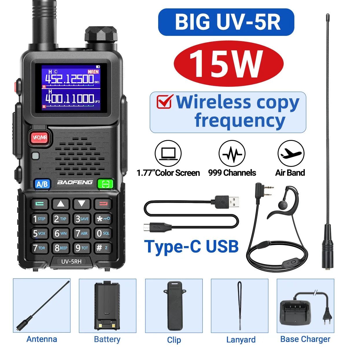 Baofeng UV 5RH 10W Air Band Walkie Talkie Long Range Wirless Copy Frequency Type-C Baofeng UV 5R MINI UV 21 PRO 2 Way Ham Radio