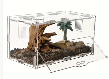 Portable Jumping Spider Enclosure Front Opening Removable Reptile Terrarium with Feeding Port Transparent