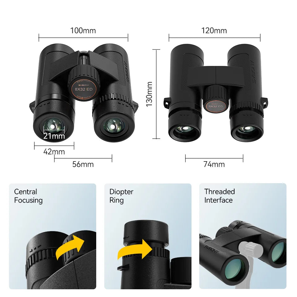 Svbony SV202 Upgraded Wide-angle ED Binoculars 8x32/8x42/10x42 Bak4 Prism IPX7 Waterproof Fogproof for Bird Watching Camping