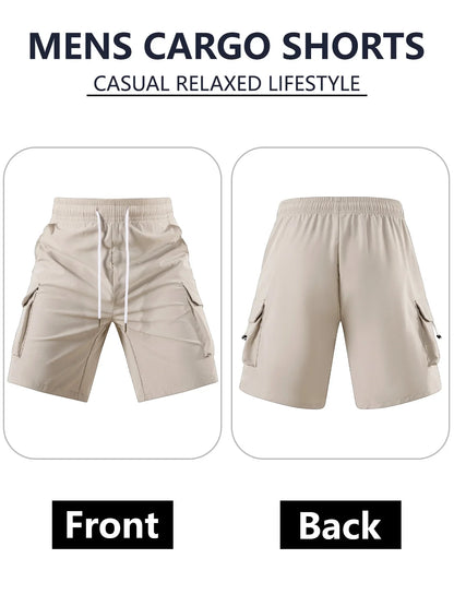 Men's Summer Cargo Shorts Multi-Pocket Drawstring Pants Casual Loose Fit Knee-Length Shorts for Outdoor & Streetwear