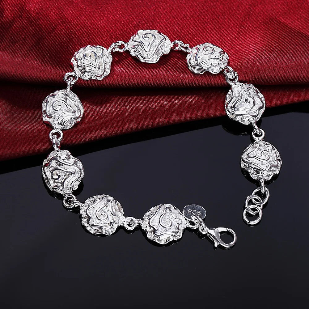 Noble 925 Sterling Silver Square Solid Chain Bracelet for Women Men Charm Party Gift Wedding Fashion Jewelry
