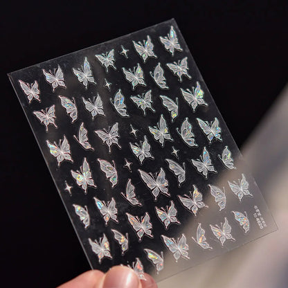 Jelly Butterfly 5D Nail Art Sticker Rhinestone Crystal Charming Shiny Insect Animals DIY Self Adhesive Decoration Manicure Decal