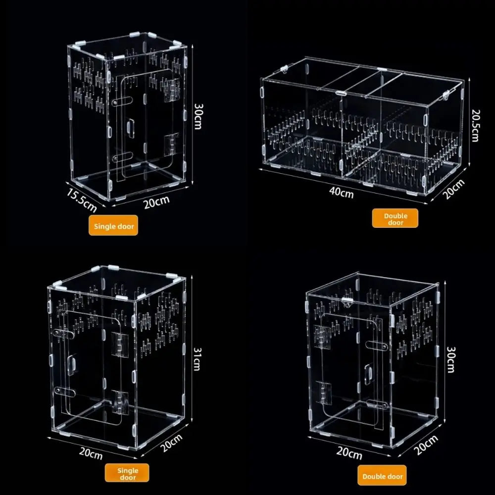 Acrylic Jumping Spider Enclosure 2 Doors Transparent Reptile Feeding Cage Ventilated Design Escape-proof Reptile Habitat