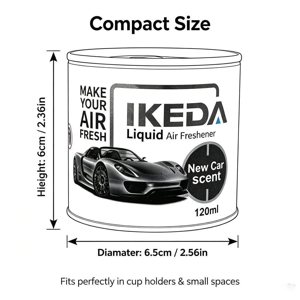 IKEDA 120ml Liquid Air Freshener with New Car Scent, Powerful Deodorizer for Car, Removes Cigarette Pet Odors, Continuous Freshn