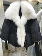 Oversized Winter Warm Real Fox Fur Collar Black Down Coat Women Puffer Outerwear Jackets 2024 Autumn Winter