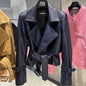 YOLOAgain 2025 Autumn Elegant Real Leather Jacket Coat Women Oversized Leather Jacket With Belt