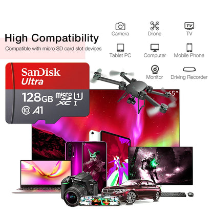 100% Original SanDisk Memory Card 256GB 128GB 64GB 32GB A1 Micro SD Card Class 10 UHS-1 TF Flash Card for Samrtphone/PC