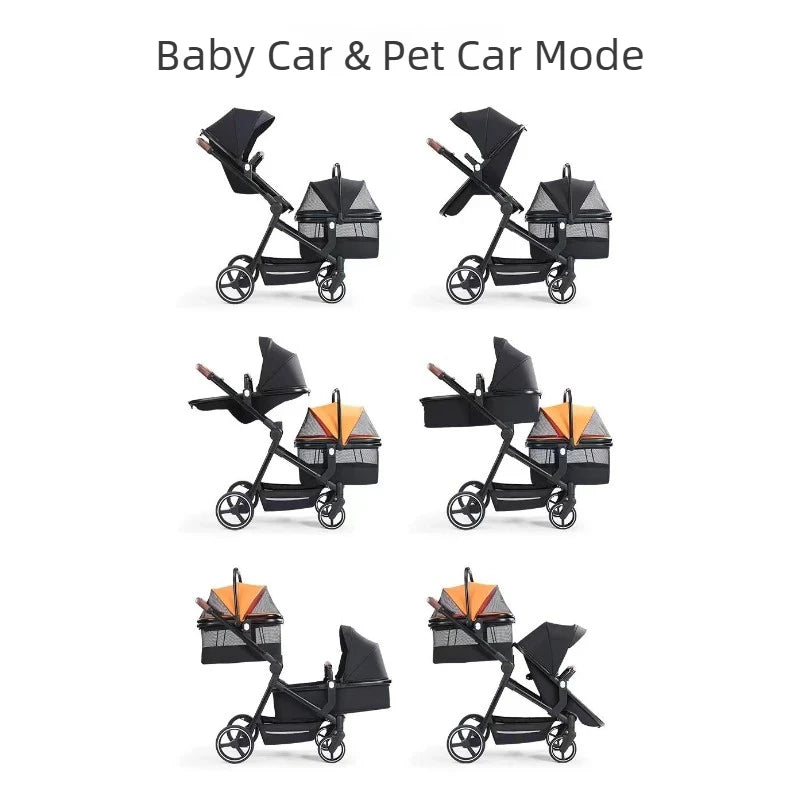 Portable pet stroller, dual-mode stroller that can carry both pets and babies at the same time, multifunctional and foldable,  pet carrier