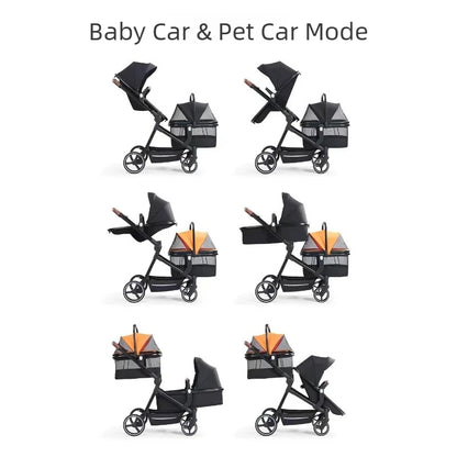 Portable pet stroller, dual-mode stroller that can carry both pets and babies at the same time, multifunctional and foldable,  pet carrier