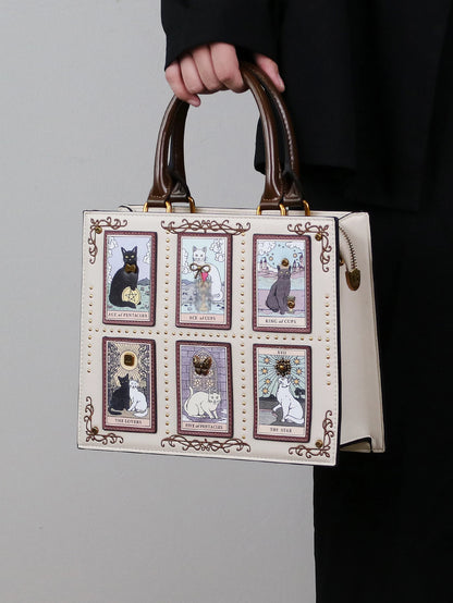 2025 High-end fashion summer new handbag female bag niche design Tarot tile tote bag large capacity Y2K cute cat bag strange win