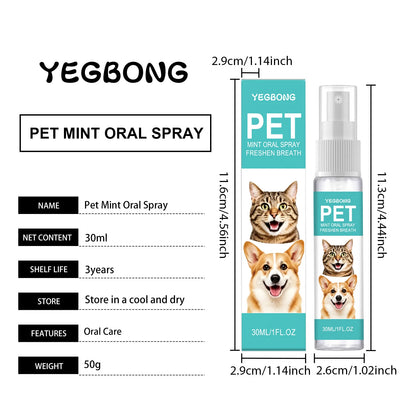 Pet Mint Oral Spray Cleaning Teeth Reduce Plaque Accumulation Eliminate Odor Fresh Breath Protect Gum No-Brush Dental Care Spray