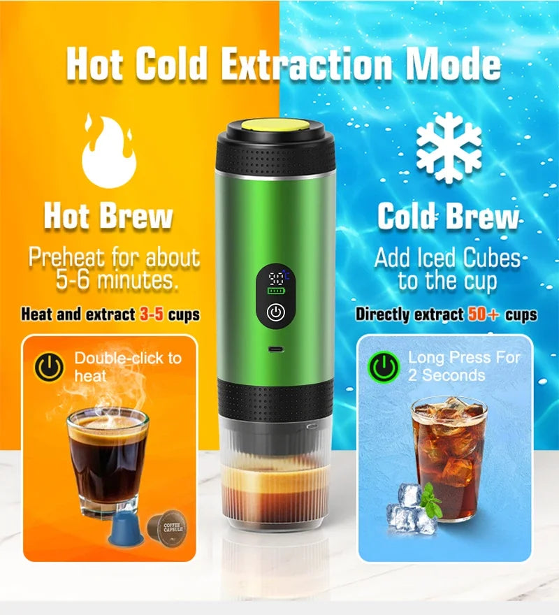 DENOKIN 3-in-1 Capsule Coffee Maker With Digital Display Portable Espresso Coffee Machine for Car & Home Camping Coffee Maker