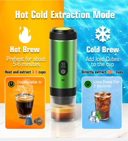 DENOKIN 3-in-1 Capsule Coffee Maker With Digital Display Portable Espresso Coffee Machine for Car & Home Camping Coffee Maker
