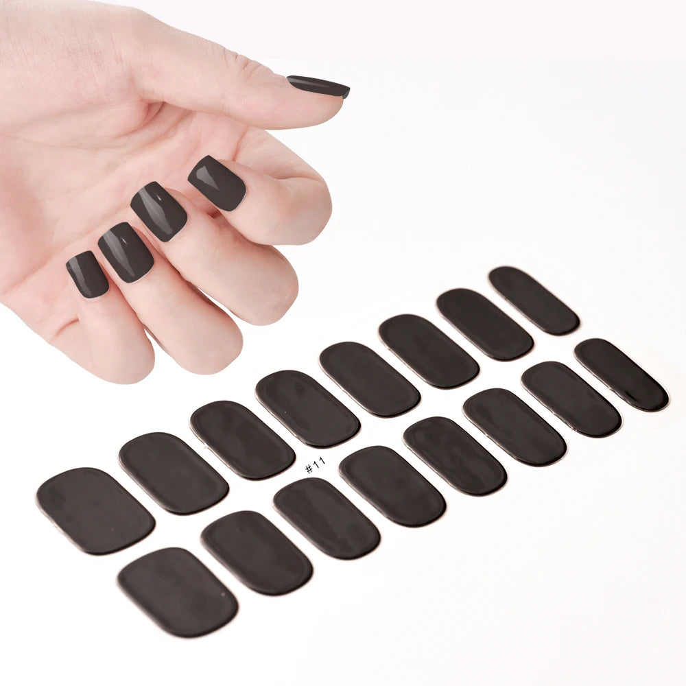 16Tips French Semi-Cured Gel Nail Wraps Sticker Pure Color Full Cover UV Gel Nail Polish Wraps Long-Lasting Nail Extension Decal