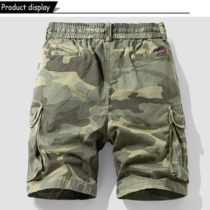 New Men Summer Outdoor Leisure Camouflage Comfortable Shorts Men Elastic Waist Loose Straight High-Quality Design Shorts Male