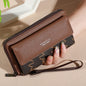 1pc Classic Men's Faux Leather Wallet, Double Layer with Snap Closure, Zippered Card Holder & Photo Compartment, Color blocking