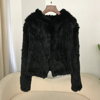 2024 Short Rabbit Fur Coat for Women Autumn Winter New Encrypted Thickened Handmade Double-sided Woven Hooded Korean Style