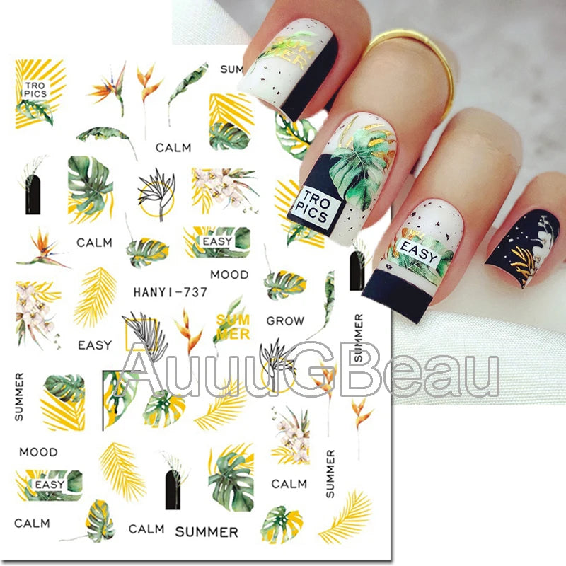 3d Nails Art Decals Spring Fruits Pink Full Tips Peony Magnolia Flowers Adhesive Sliders Stickers Decoration For Nails Manicure