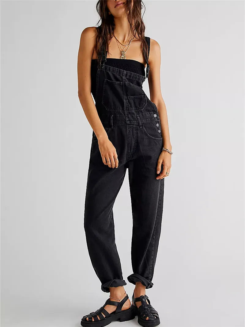 Fashion Jeans Overalls for Women Loose Fit Classic Bib Casual Jean Stretchy Denim Overall Jumpsuit Tapered Leg Jean Pants