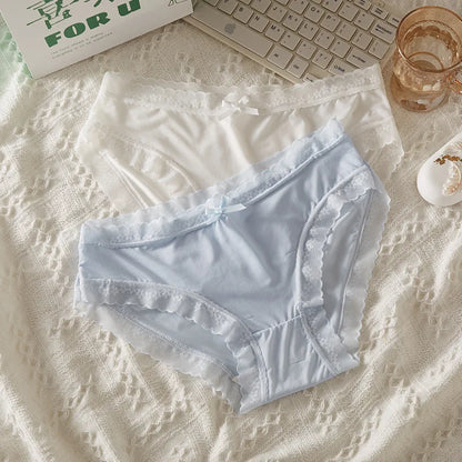 4 PCS/PACK Solid Color Women's Panties Mid-Waist Breathable Comfort Sexy Antibacterial Lace Innerwear