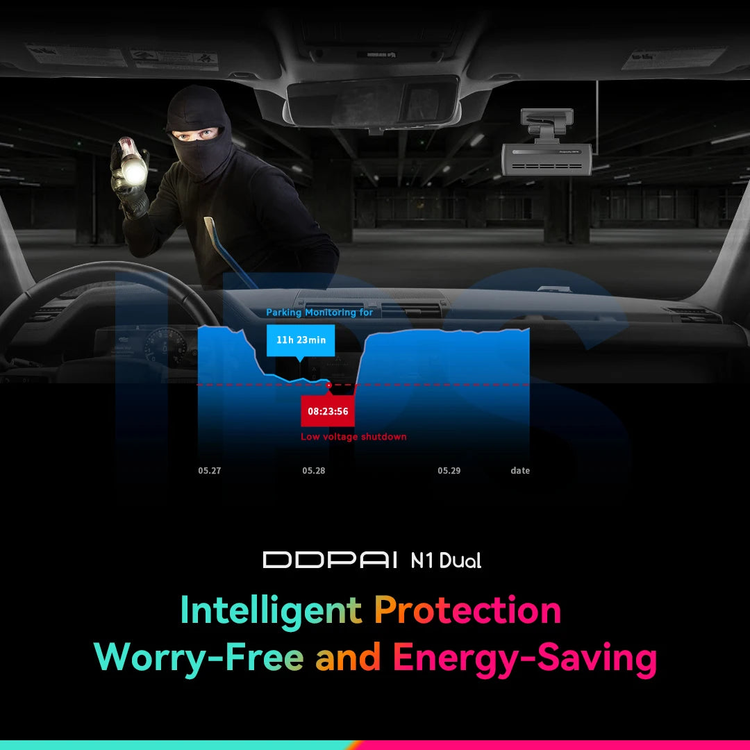 DDPAI Dash Cam  N1 Dual Front & Rear Recording NightVIS 1296P Dash Cam Recorder Car DVR   App Control