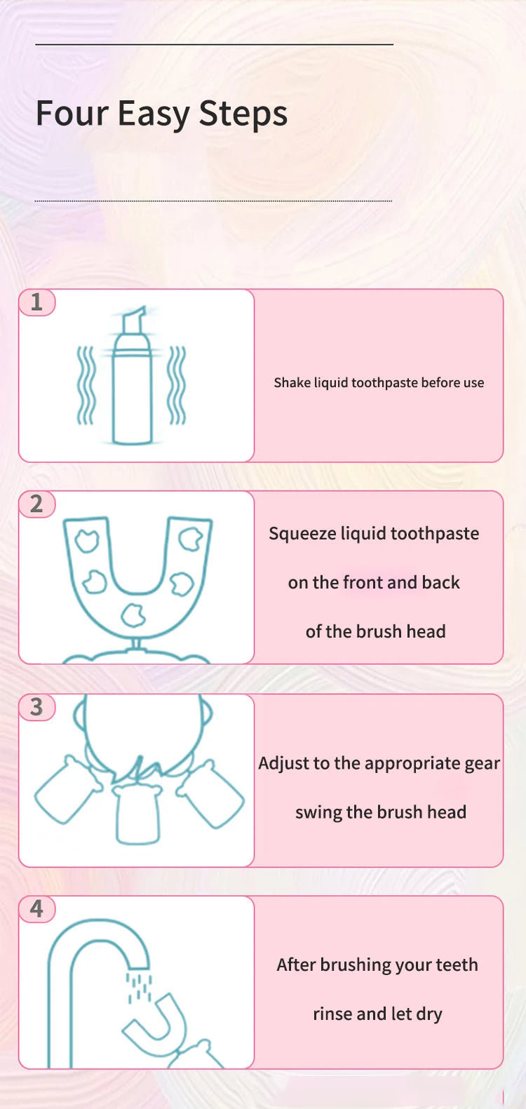360 Degrees Electric Toothbrush Kids U Shaped Silicon Smart Sonic Teeth Tooth Brush Cartoon Pattern for Children IPX7 Waterproof