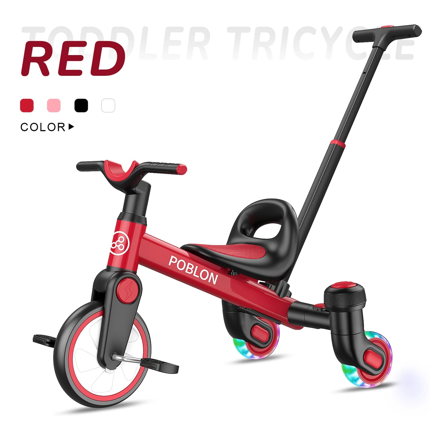 3-IN-1 Toddler Tricycle For 1.5-5 Years Old Drift Trike With 360° Spin Light Up Wheels Adjustable Seat Strong Frame Easy Assembly 3 Ride Modes Toddler Bike For Boys And Girls Indoor Outdoor Use White Pink Black Red