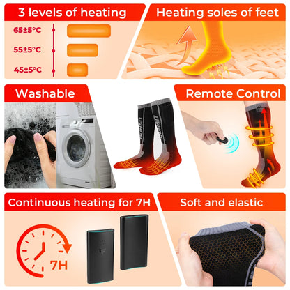 Electric Heating Socks for Skiing Snowboarding Hiking Rechargeable Batteries Thermal Warmer Remote Control Winter Outdoor Sports