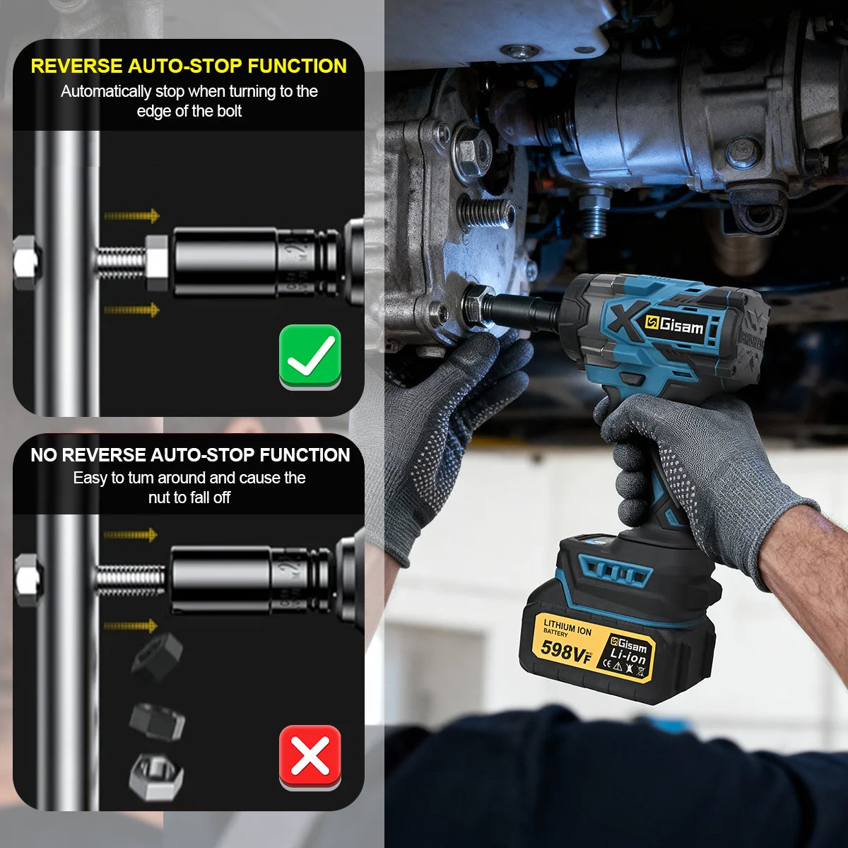 Gisam 900N.M Brushless Electric Impact Wrench 1/2" Cordless High Torque Wrench Drill Screwdrivers Tools For Makita Battery Pin