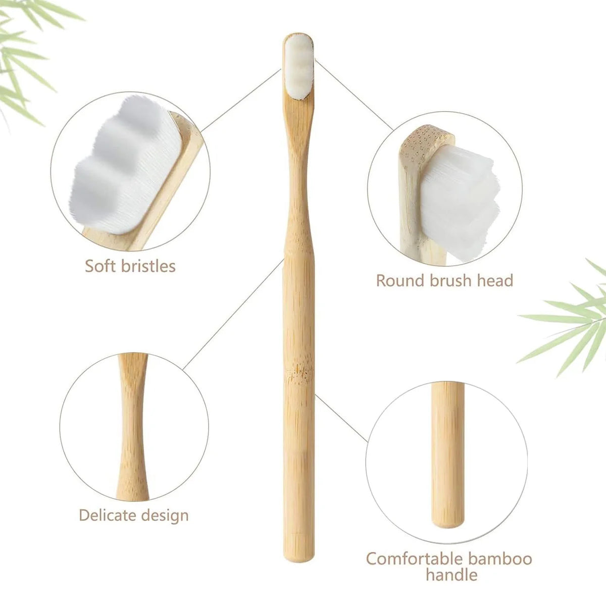 4Pcs  Bamboo Toothbrush Biodegradable20,000 High Bristle Count Toothbrush - Micro-Nano Extra Soft Bristles for Sensitive Teeth