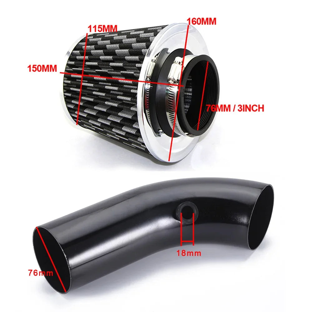 Car Modified High Flow Air Filter Mushroom Head Universal Air Filter 76mm Refitted Winter Cold Air Filter Intake Pipe Kit