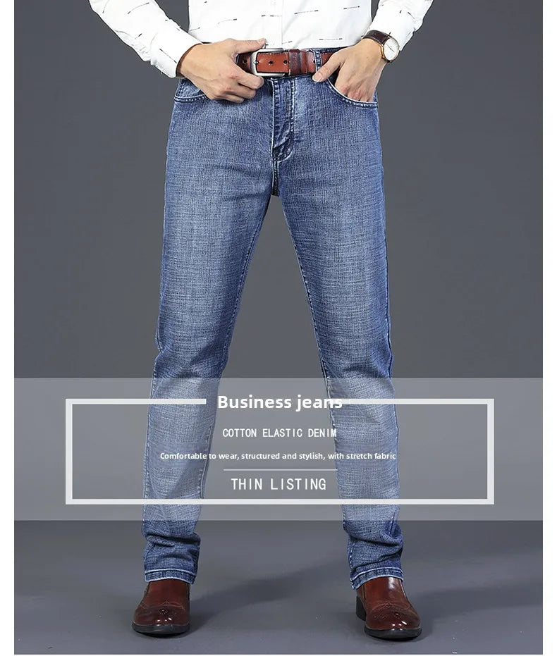 2026 Brand Slim Washed Jeans Casual Straight Stretch Fashion Classic Blue Black Work Denim Trousers Male Brand Clothing