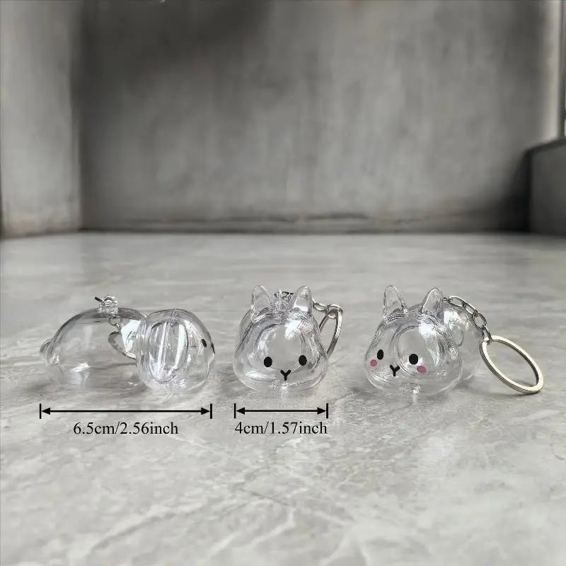 Cute Animal Rabbit Fur Organizer Keychain Bag Pendant Pet Souvenirs Cartoon Pet Hair Memorial Transparent Storage Box Keyring