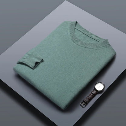 Classic Solid Color Men's O-neck Sweater Autumn Winter 100% Merino Wool Knitted Pullover Long Sleeve Warm Loose Casual Men Tops