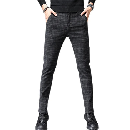 2026 Black Pants Men Plaid Trousers, Spring / Autumn New Fashion Slim Pants Men Gray Stripe Slacks 28-38 Pantalones Hombre