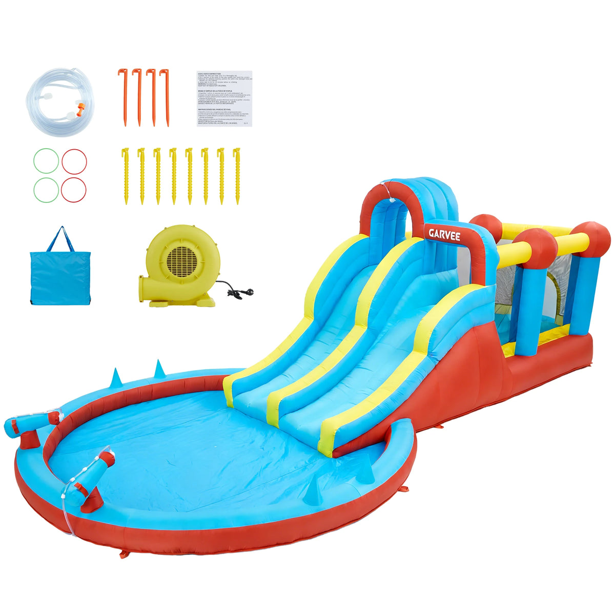 23FT All-Season Inflatable Water Slide Park, Kids Bounce House with Slide, Water Squirter, Climbing Wall and Pool for Backyard Outdoor Use