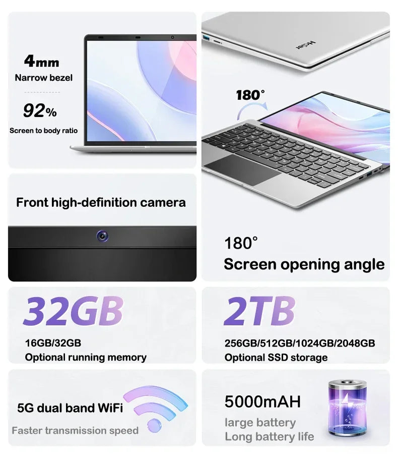 2026 NEW 14.1" Laptop Intel Core i9-9900 32GB 2TB Gaming Computer PC Windows11 Gamer office Ultra Slim Notebook 1920*1080