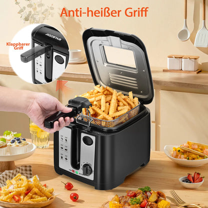 Aigostar Deep fryer with 2.5 l capacity, 1650 W, BPA-free deep fryer with viewing window, temperature control and display, black