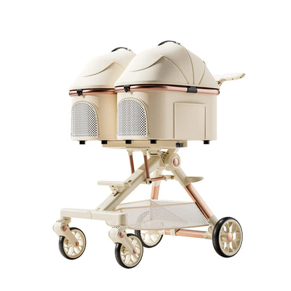 A6-2 Twin Pet Stroller Aluminum Alloy Detachable Foldable Lightweight Separate Travel Cart for Dogs Cats