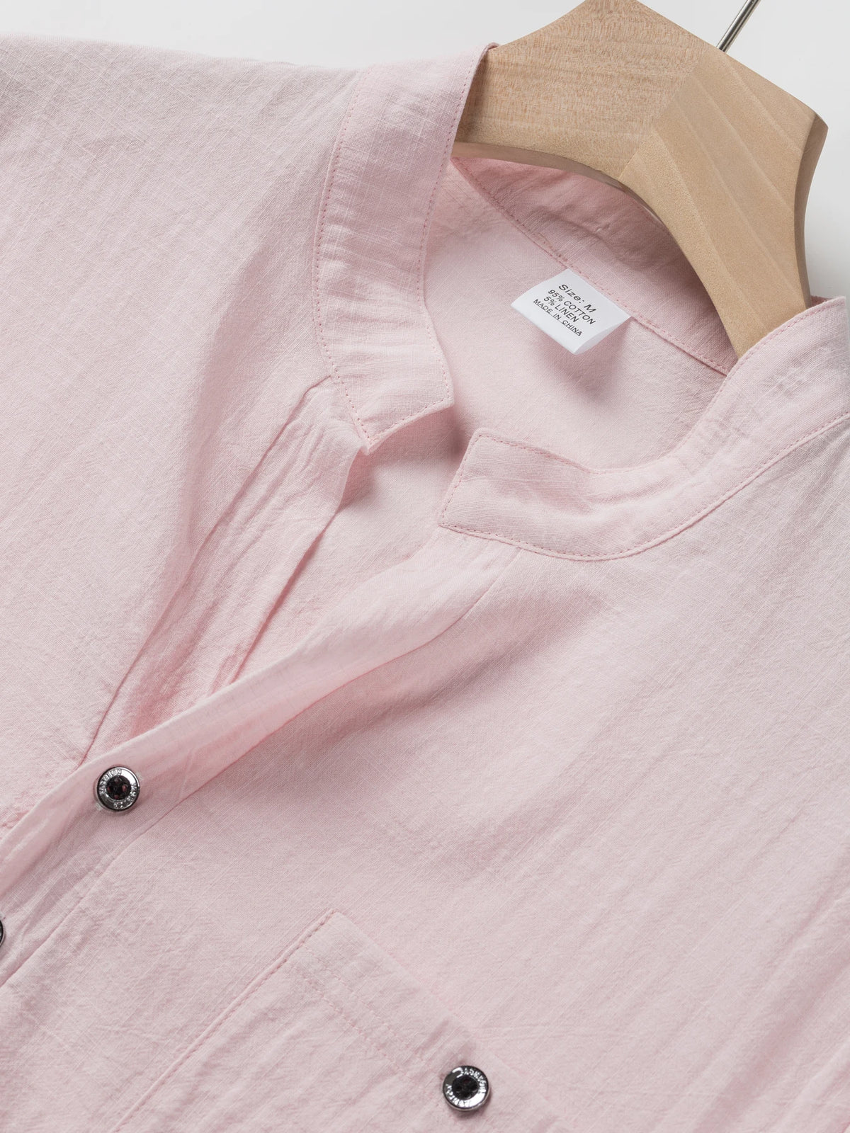 Men's Cotton Linen Short-Sleeve Shirt with Stand Collar & Half-Button Placket - Casual Outdoor Leisure Wear for Spring and Summe