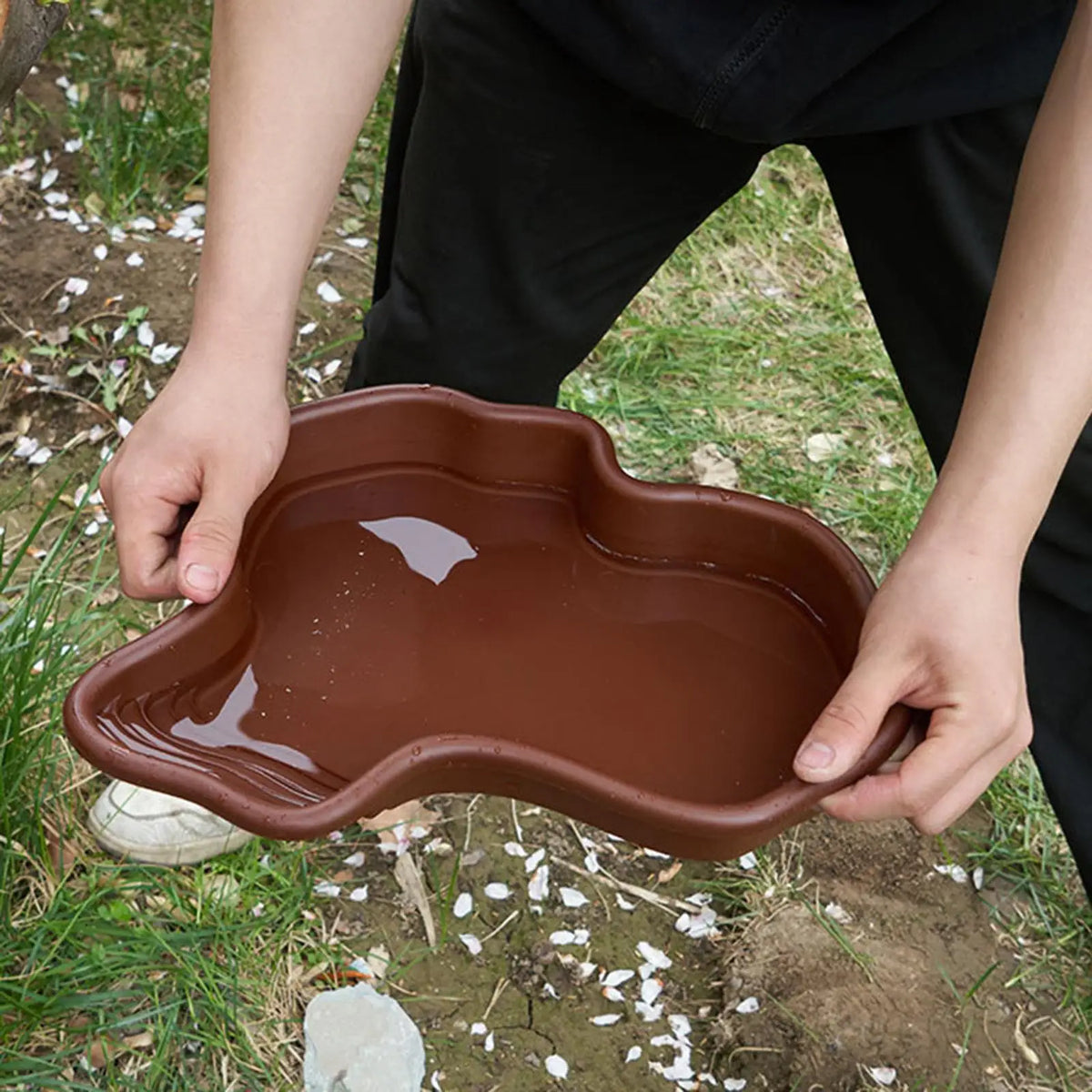 Reptile Bathing Pool Amphibians Accessories Large with Ramp Reptile Water Bowl for Tortoise Turtle Hamster Scorpion Leopard